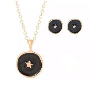 Star Necklace & Earrings set Star gold black chain bohemian
